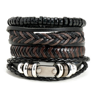 Simple European American Handmade Braided Vintage Men's Leather Bracelet DIY Set Wristband Accessory