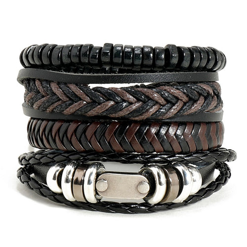 Simple European American Handmade Braided Vintage Men's Leather Bracelet DIY Set Wristband Accessory