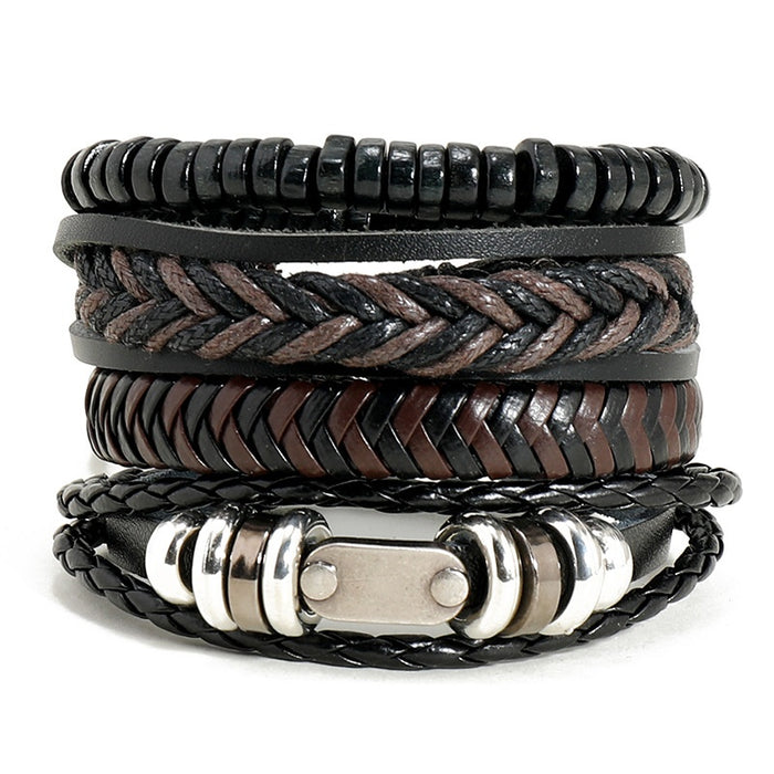 Simple European American Handmade Braided Vintage Men's Leather Bracelet DIY Set Wristband Accessory