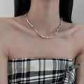 Irregular Wrinkled Twisted Metal Sweater Necklace, Sweet Cool Hip Hop Minimalist Style view 2