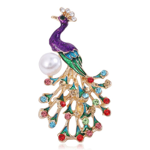 Alloy Enamel Rhinestone Peacock Brooch Pin For Coat And Suit Decoration