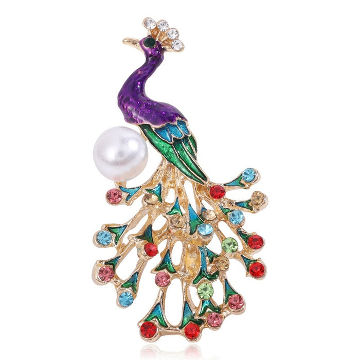Alloy Enamel Rhinestone Peacock Brooch Pin For Coat And Suit Decoration