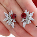 2024 Shiny Floral Marquise Stud Earrings With Red Zircon, Simple Versatile Women Jewelry view 3