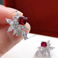 2024 Shiny Floral Marquise Stud Earrings With Red Zircon, Simple Versatile Women Jewelry view 5