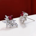 2024 Shiny Floral Marquise Stud Earrings With Red Zircon, Simple Versatile Women Jewelry view 4