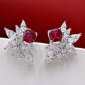 2024 Shiny Floral Marquise Stud Earrings With Red Zircon, Simple Versatile Women Jewelry view 2