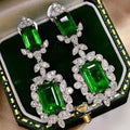 Luxury Faux Emerald Princess Cut Zircon Stud Drop Earrings For Women, Engagement Banquet Jewelry view 2