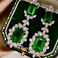 Luxury Faux Emerald Princess Cut Zircon Stud Drop Earrings For Women, Engagement Banquet Jewelry view 4