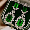 Luxury Faux Emerald Princess Cut Zircon Stud Drop Earrings For Women, Engagement Banquet Jewelry view 6