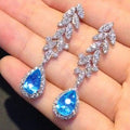 Light Luxury French Design Aquamarine Zircon Teardrop Pear Shape Dangle Earrings For Women view 2