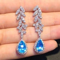 Light Luxury French Design Aquamarine Zircon Teardrop Pear Shape Dangle Earrings For Women view 1