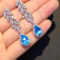 Light Luxury French Design Aquamarine Zircon Teardrop Pear Shape Dangle Earrings For Women view 3