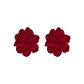 Flocked Red Flower Stud Earrings With Silver Needles, French Vintage Winter Floral Jewelry view 5