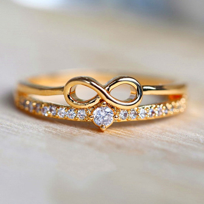 Japanese Style Number 8 Infinity Rose Gold Plated Engagement Wedding Ring For Women