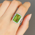 Olive Green Princess Cut Cubic Zirconia Ring, Fashion Simulation Diamond Engagement Ring view 3