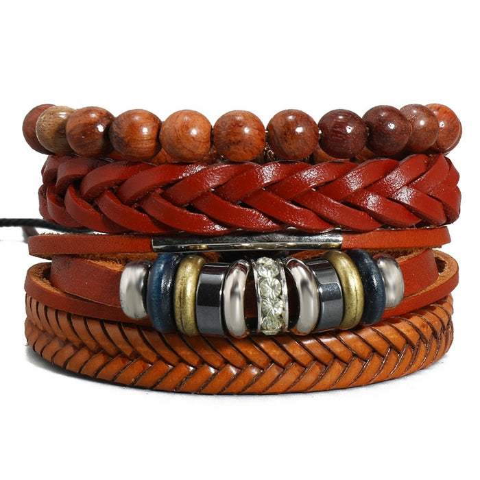 Vintage Handmade Braided Cowhide Leather Bracelet 4 Piece DIY Set For Men And Women