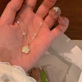 Korean Style Metal Rhinestone Flower Pearl Sweater Necklace Versatile Clavicle Chain view 4