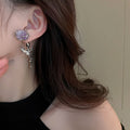 Korean Style Metal Rose Flower Double Sided Faux Amethyst Stud Earrings For Women view 3