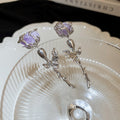 Korean Style Metal Rose Flower Double Sided Faux Amethyst Stud Earrings For Women view 2