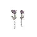 Korean Style Metal Rose Flower Double Sided Faux Amethyst Stud Earrings For Women view 5