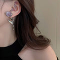 Korean Style Metal Rose Flower Double Sided Faux Amethyst Stud Earrings For Women view 1