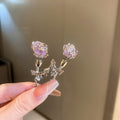 Korean Style Metal Rose Flower Double Sided Faux Amethyst Stud Earrings For Women view 4