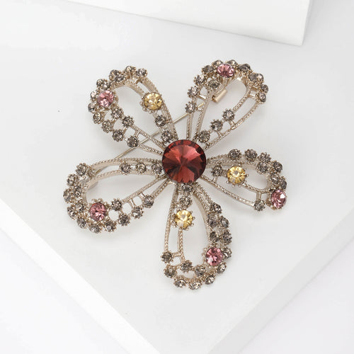 Alloy Rhinestone Flower Brooch For Coats Suits And Dresses