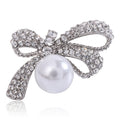 Alloy Rhinestone Bow Pearl Brooch Pin For Women's Apparel view 1