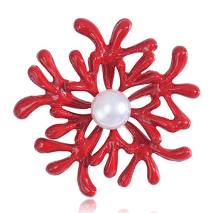 Alloy Enamel Coral Flower Brooch Pin For Coat And Sweater Accessories