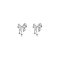 Copper Silver Pin Star Zircon Bow Stud Earrings Korean Light Luxury Jewelry view 5