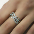 Luxury Geometric Line Cross Ring, Niche Personality Sparkling Zircon Women's Finger Jewelry view 1