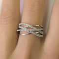 Luxury Geometric Line Cross Ring, Niche Personality Sparkling Zircon Women's Finger Jewelry view 2