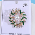 Alloy Enamel Floral Wreath Brooch With Rhinestone Pearl Accent view 3