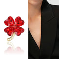 Alloy Crystal Four Leaf Clover Brooch Pin For Women's Coats view 2