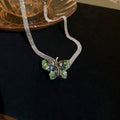 Korean Style Metal Butterfly Choker Necklace With Faux Crystal Pendant For Women view 4