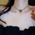 Korean Style Metal Butterfly Choker Necklace With Faux Crystal Pendant For Women view 3
