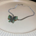 Korean Style Metal Butterfly Choker Necklace With Faux Crystal Pendant For Women view 2