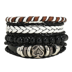 Simple Multi Layer Braided Leather Bracelet DIY 4 Piece Set Men's Hand Rope Cross Border Accessory