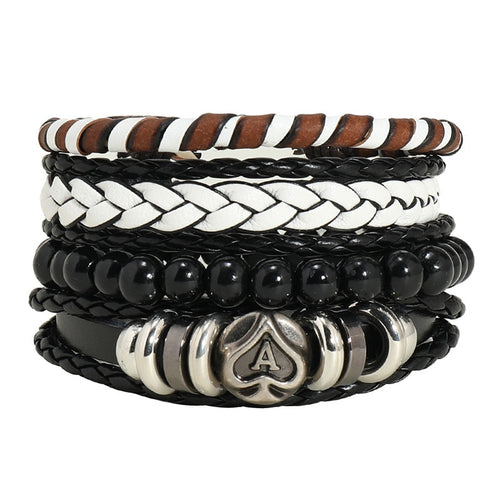 Simple Multi Layer Braided Leather Bracelet DIY 4 Piece Set Men's Hand Rope Cross Border Accessory