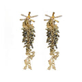 Korean Style Metal Flower Rhinestone Crystal Tassel Drop Earrings For Elegant Office Looks view 5