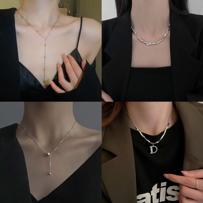 Minimalist Metal Irregular Geometric Sweater Necklace For Women, Autumn Winter Collarbone Chain