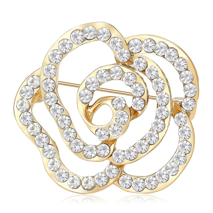 Alloy Rhinestone Rose Flower Brooch Pin For Sweet Fashion Outfits