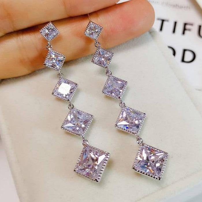 Simple European Square Tassel Long Drop Earrings For Women, Slim Face Fashion Jewelry