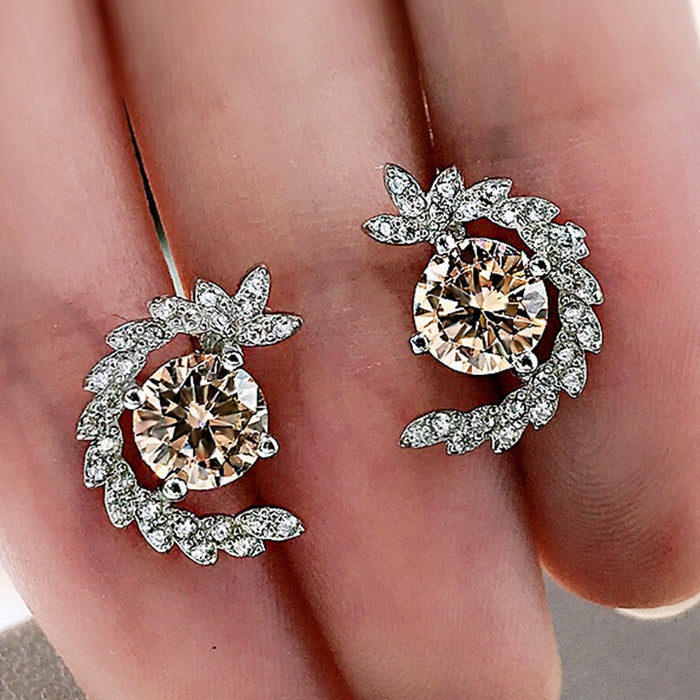 Copper Wheat Ear Zircon Stud Earrings For Women, Trendy Style Temperament Ear Jewelry