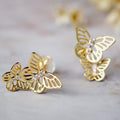 Youthful Hollow Butterfly Earrings, Electroplated Copper Zircon Student Ear Jewelry For Women view 3