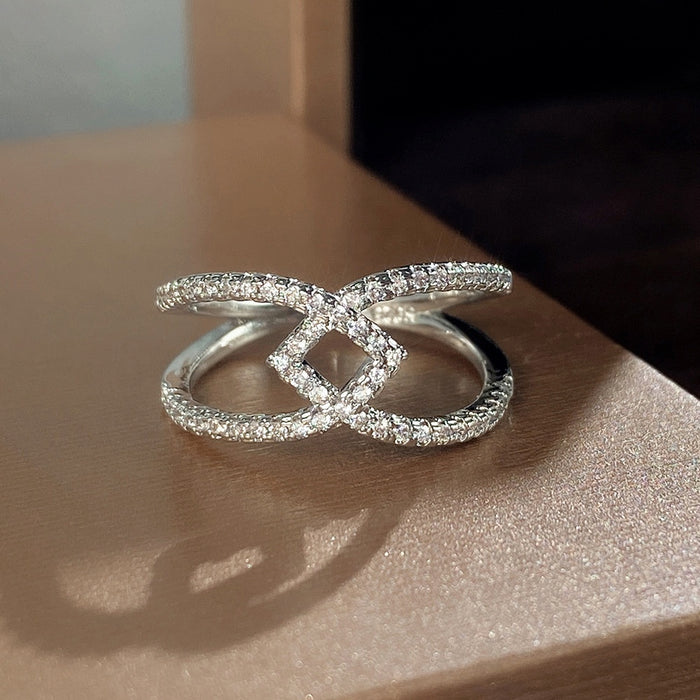 Fashion OL Handmade Rhinestone Geometric Ring, Elegant Versatile Women's Accessory Jewelry