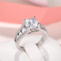 Classic Four Prong Round Zircon Geometric Ring, Fashion Party Matching Finger Jewelry For Women view 3