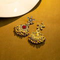 Luxury Vintage Flower Rhinestone Red Crystal Alloy Gold Beaded Chandelier Drop Stud Earrings view 3