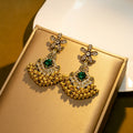 Luxury Vintage Flower Rhinestone Red Crystal Alloy Gold Beaded Chandelier Drop Stud Earrings view 2