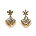 Luxury Vintage Flower Rhinestone Red Crystal Alloy Gold Beaded Chandelier Drop Stud Earrings view 5